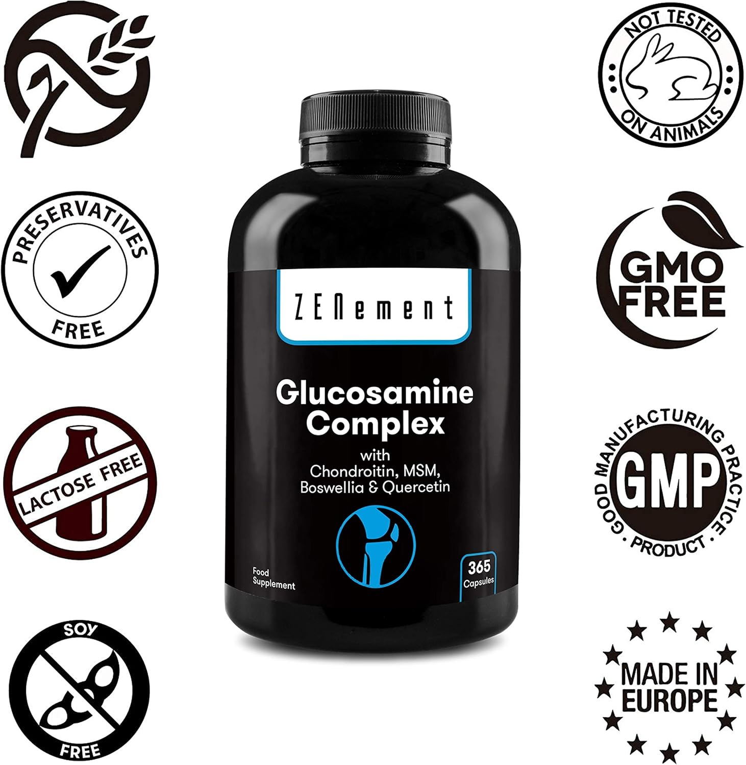 Glucosamine Complex with Chondroitin, MSM, Boswellia, Bamboo, Quercetin & Selenium, 365 Capsules, Capsule Format - Image 4