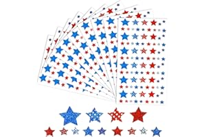 BOEIAC Patriotic Stickers, 900 PCS 4th of July Stickers, 10 Sheets Red White Blue Glitter Small Star Stickers, Patriotic Decals Label for 4th of July Independence Day Classroom DIY Crafts Party Decorations