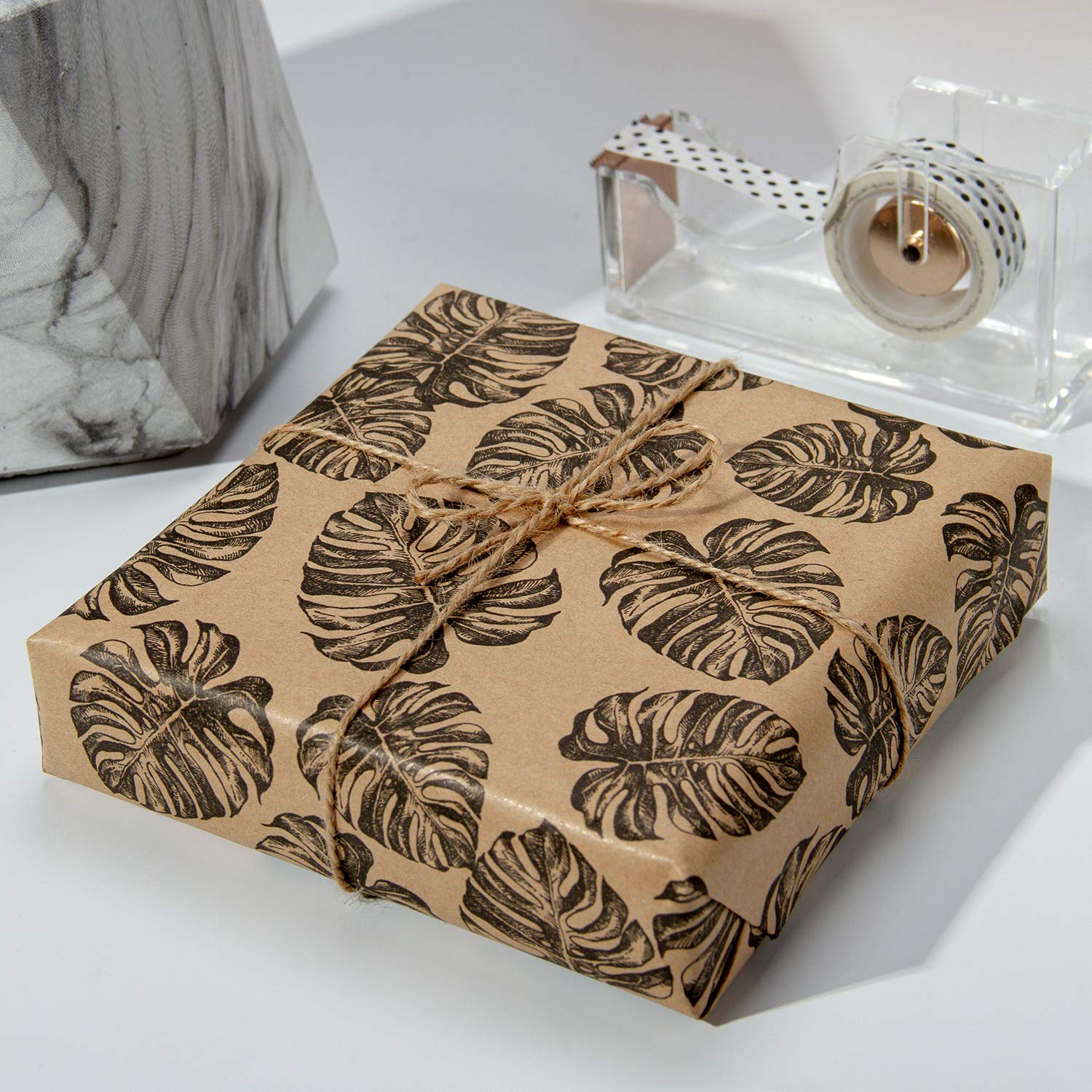 RUSPEPA Kraft Wrapping Paper Roll - Black Tropical Summer Elements Printed Great for Congrats, Holiday and Special Occasion - 4 Roll - 30Inch X 10Feet Per Roll