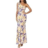 PRETTYGARDEN Womens Summer One Shoulder Maxi Dress 2026 Floral Sleeveless Bodycon Mesh Long Beach Vacation Sun Dresses