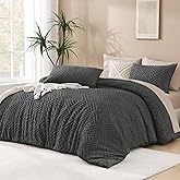 Andency Dark Grey Comforter Set King Size, 3 Pieces Gray Boho Bedding Set & Collections, Farmhouse Tufted Fluffy Bedding Comforter Sets for King Bed (1 Comforter 104x90In, 2 Pillowcases)