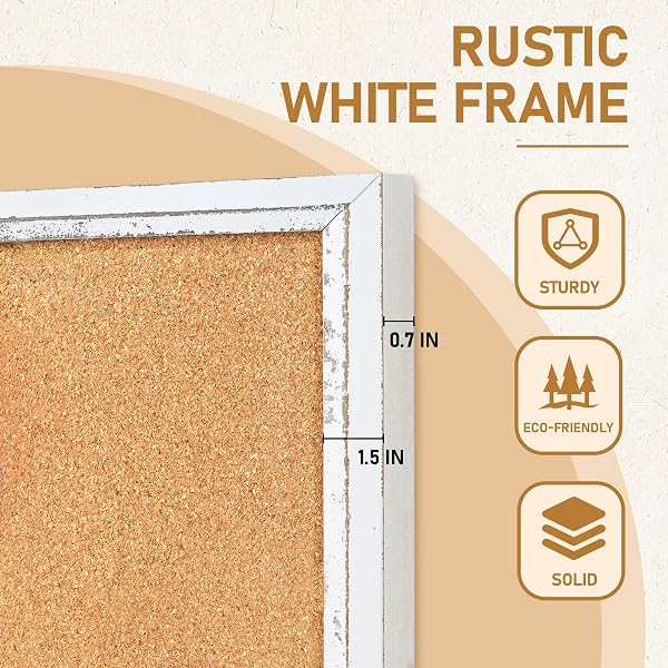 DOLLAR BOSS WHITE CORK BOARD FOR WALL – 24 X 18 INCHES, RUSTIC WOODEN FRAME BULLETIN BOARD, DECORATIVE HANGING PIN BOARD FOR OFFICE & HOME DECOR