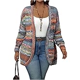 WDIRARA Women's Plus Size Open Front Cardigan Sweaters Long Sleeve Knitted Outerwear