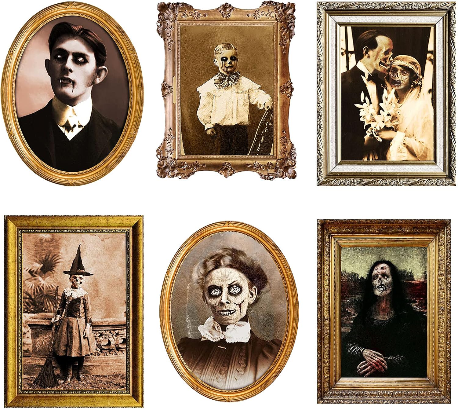 Photo Albums, Frames & Accessories - Halloween Decorations 3D Changing Face Horror Pictures Moving Portrait Haunted Pictures Gothic Mansion Portraits Tabletop Picture Frame Scary Wall Decoration for Halloween Party House (Chic,6 PCS)
