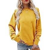 Hilltichu Women's Fall Long Sleeve Pullover Tops Casual Round Neck Sweatshirt