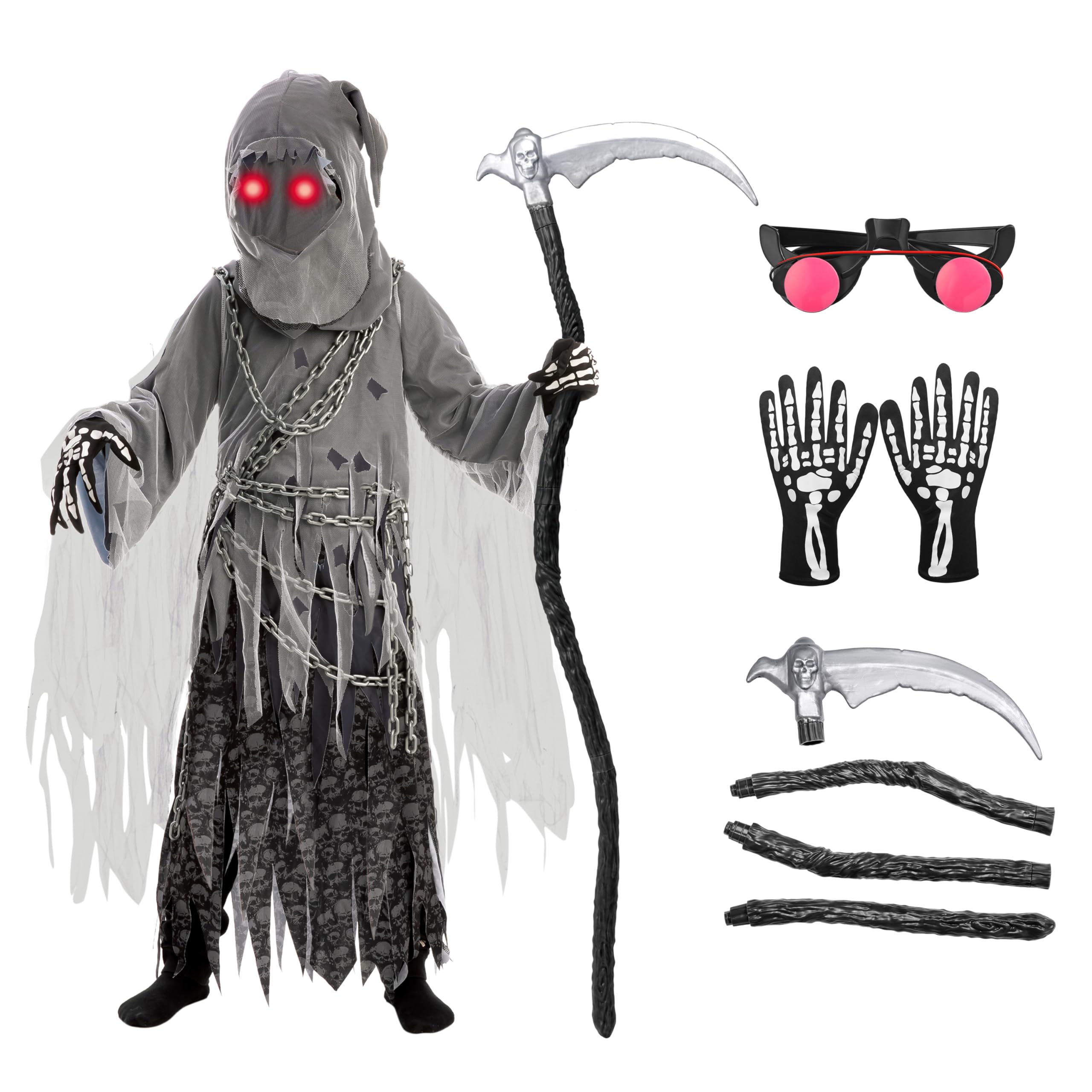 Spooktacular Creations Child Unisex Glowing Eyes Soul Taker Reaper Costume (Small (5-7 yr))