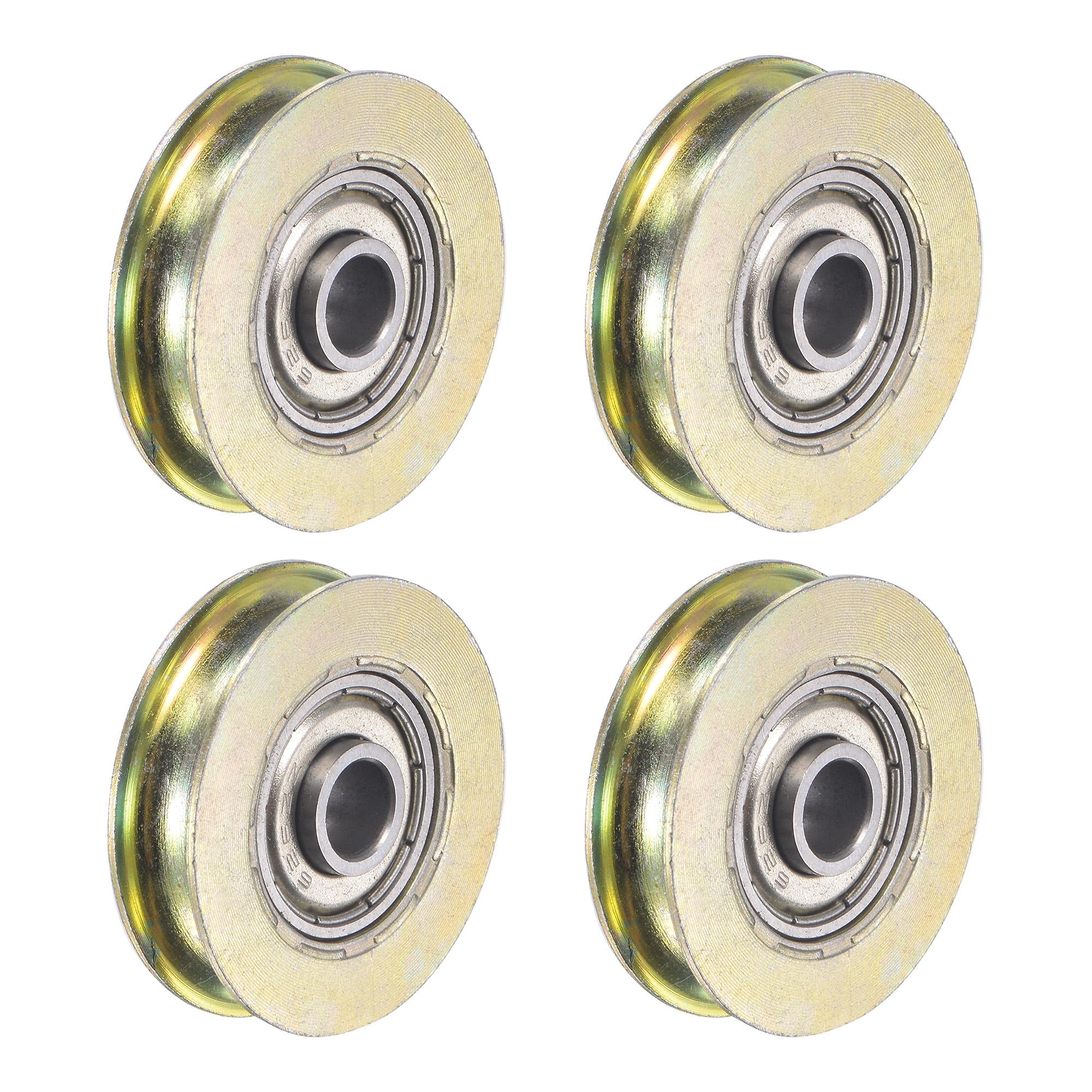 sourcing map Sliding Door Roller U Groove 6.4mm Shaft Hole 32mm Diameter, Bearing Steel, Pack of 4