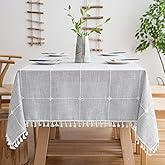 Oubonun Tablecloths for Square Tables, Cotton Linen Waterproof Farmhouse Table Cloth with Boho Tassels – Wrinkle Free, Wipeable & Washable for Kitchen & Dining, 55''x55'', 4 Seats, Grey