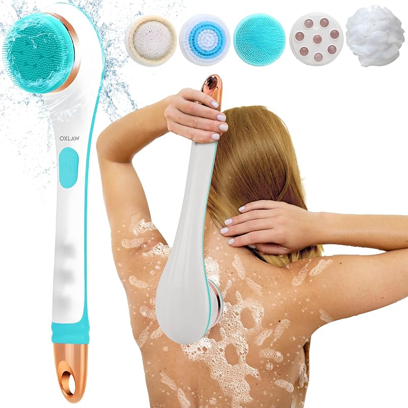 Oxlaw Rechargeable Electric Body Brush Set w/ 6 Heads for Deep Cleanse &