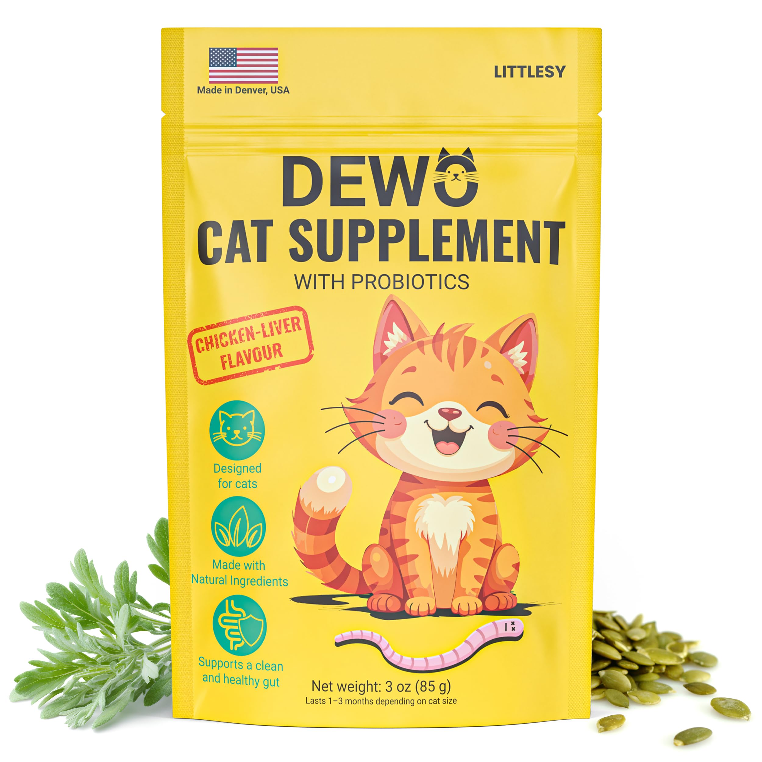 Photo 1 of ***6/30/2026***Natural Intestinal Support for Cats & Kittens – with Diatomaceous Earth, Pumpkin Seed & Probiotics – Powder Supplement for Digestive & Gut Health – Made in USA***6/30/2026***