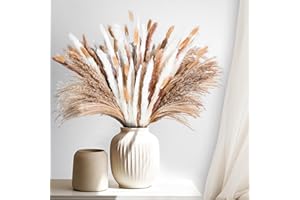 1st Deer Pampas Grass - 126 PCS, 4 Styles, 17" Natural Dried Flowers - Boho Home Decor, Weddings, Baby Showers, Rustic Parties - Bunny Tail, Reed Grass, Aesthetic Bouquets