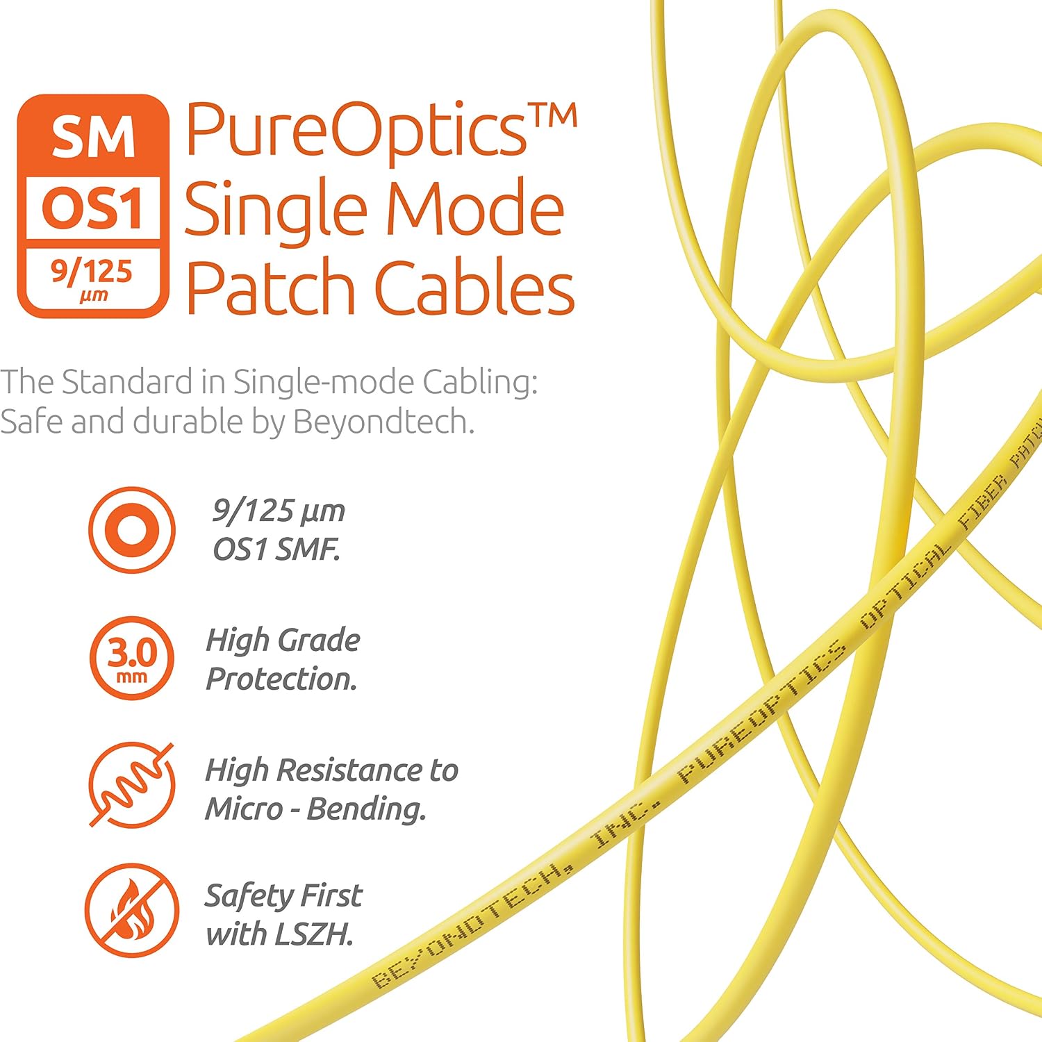 BEYONDTECH SC/APC to SC/APC Fiber Patch Cable Single Mode Simplex, 10m (32.8ft), 9/125um OS1 / 3.0mm LSZH (1 Pack) - Image 5