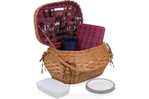 PICNIC TIME Highlander Picnic Basket, (Red & Blue Tartan Pattern)