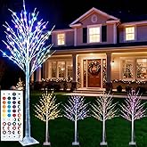 7Ft Birch Tree with LED Lights 35 Colors Changing Lighted Birch Tree Outdoor, Remote Control White Trees with Colorful Lights for Indoor Outside Home Wedding Easter Halloween Christmas Decor