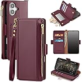 Antsturdy Compatible with iPhone 17 Wallet Case Women,RFID Blocking PU Leather Phone Case Men Kickstand Flip Folio Cover Wrist Strap Zipper Credit Card Holder Slots for Apple 17 6.3",Wine Red
