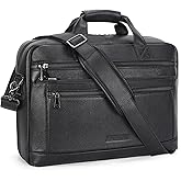 Masa Kawa Men’s Leather Briefcase for 16" Laptop Waterproof Crossbody Shoulder Messenger Bag Computer Attache Case for Business Travel Work, Black