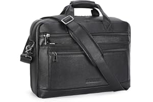 Masa Kawa Men’s Leather Briefcase for 16" Laptop Waterproof Crossbody Shoulder Messenger Bag Computer Attache Case for Busine