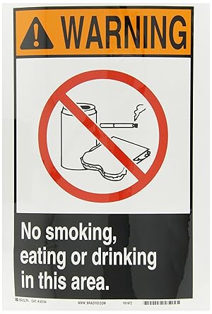 Amazon Com Brady Adhesivas Poliester Ansi Z535 Senal De Seguridad 14 X 10 Legend Prohibido Fumar Comer O Beber En Esta Zona Con Picto Industrial Scientific