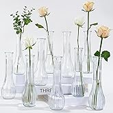 VIVIRENOIR Glass Tall Bud Vases for Centerpieces, Ribbed Flower Vase in Bulk Set of 10, Modern 8" Slim Floral VaseS for Wedding Party Dining Table Decor