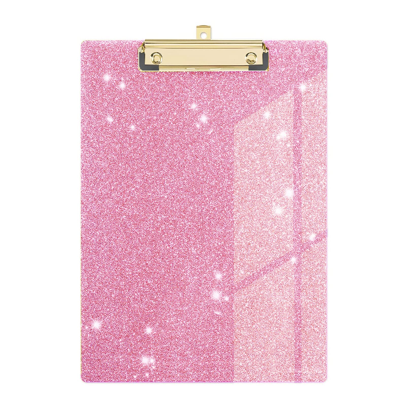 Photo 1 of Glitter Acrylic Clipboard Decorative Standard A4 Letter Size 12.2" x 8.7", Fashion Bling Clip Boards with Designed Low Profile Gold Clip for Classroom Office - Warm Pink