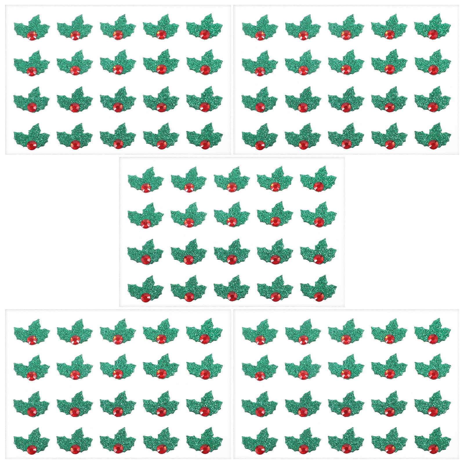 Abaodam 5 Sheets Green Red Christmas Holiday Holly Leaves Stickers DIY Christmas Decorative Stickers Acrylic Clover DIY Handmade Crafts Home Decoration