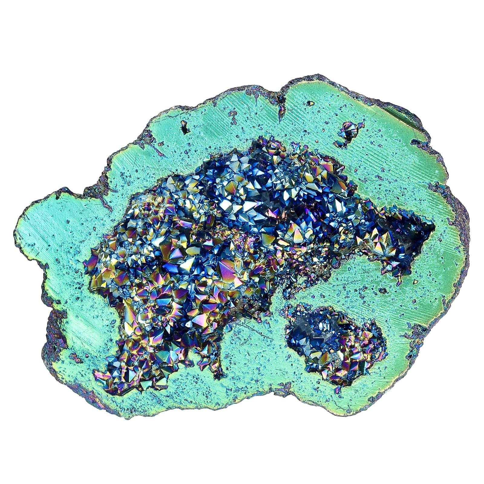 KYEYGWO Titanium Coated Natural Crystal Raw Geode Stone, Quartz Cluster Specimen Gemstone Decor Irregular Natural Piece Stones Ornament for Healing Collection, Blue