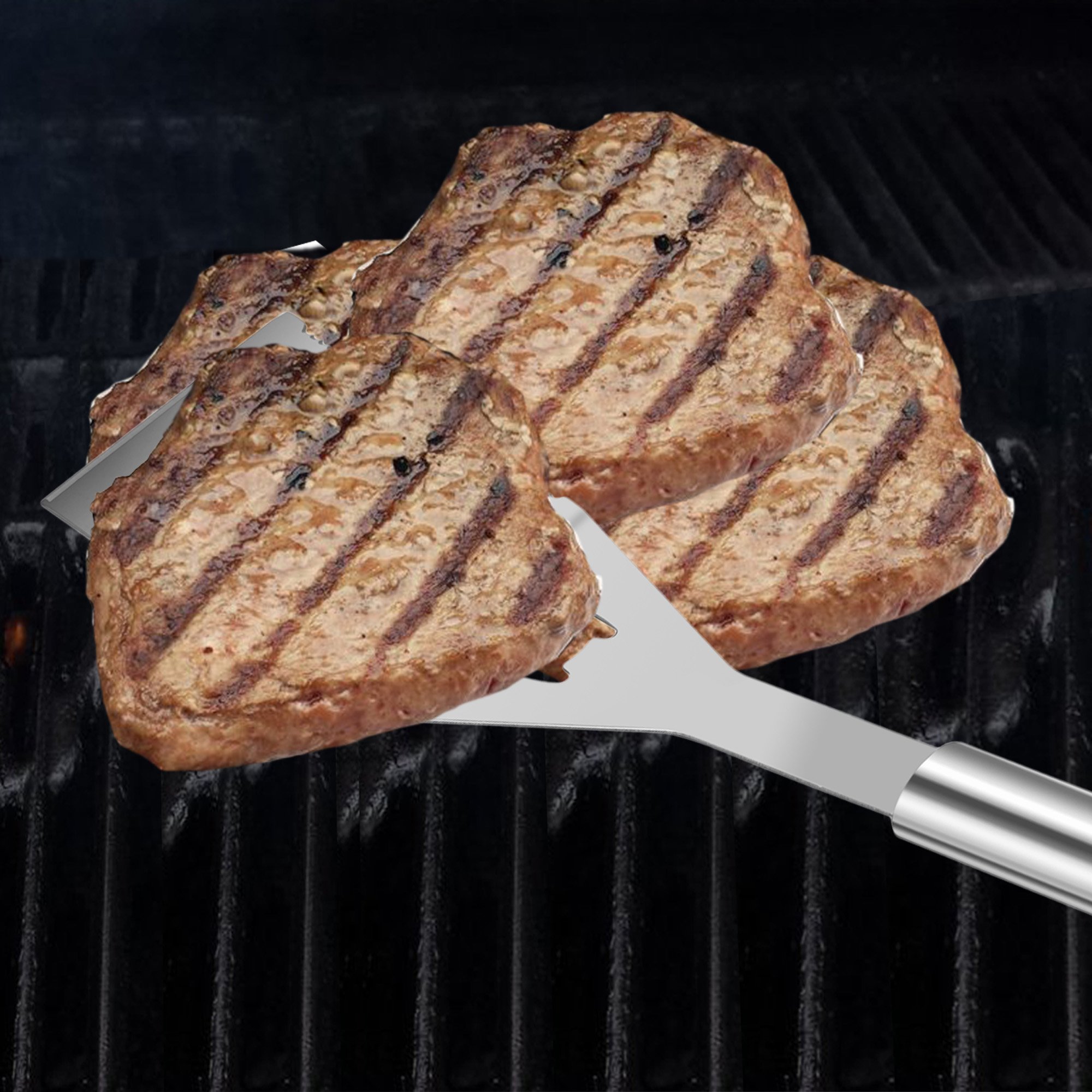 fiugsed 3 stücke Edelstahl BBQ Grill Werkzeuge Set Grill Zubehör Utensilien Kit Spatel Zangen und Gabel