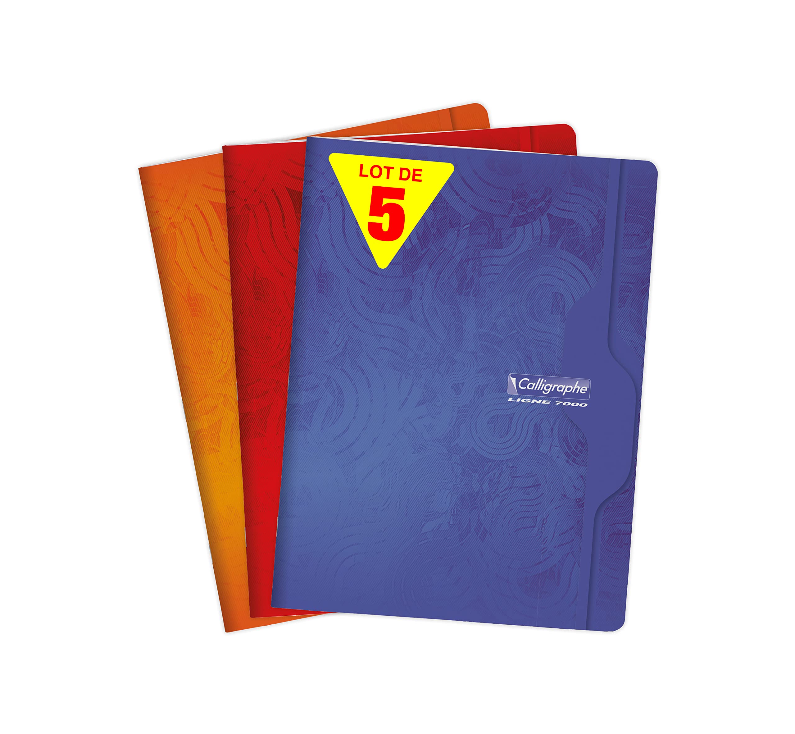 Calligraphe 7498C Set of 5 Stapled Notebooks (Clairefontaine) - 24x32 cm - 192 Seyes Ruled Pages - 70 g White Paper - Varnished Card Cover - Random Colours