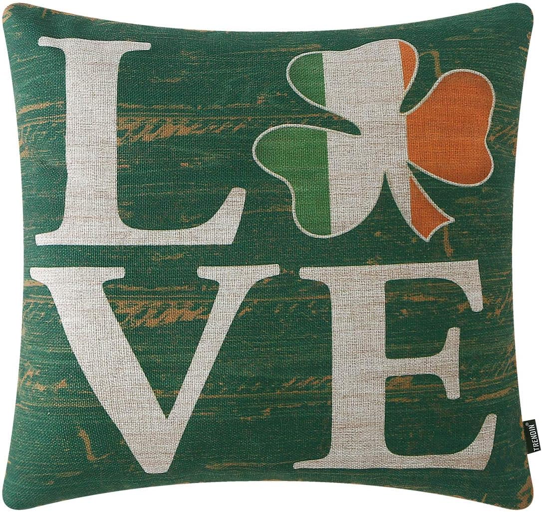 TRENDIN Irish Throw Pillow Covers 18x18 Inch Green Love St