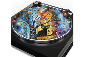 GLENLCWE Black Cat Art Tree Turntable Platter Mat Anti Slip Felt Fabric Turntable Slipmat for 12inch Vinyl Record Player Anti Static Vinyl Record Mats Accessories