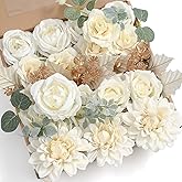 YYHUAWU Artificial Flowers Combo Box Set Gradient Color Flower Leaf with Stems for DIY Wedding Bouquets Centerpieces Baby Shower Party Home Decorations Ivory