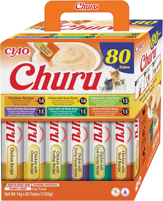 Churu Snack para Gatos, Multipack Sabor Pollo, 80 Sticks x 14g