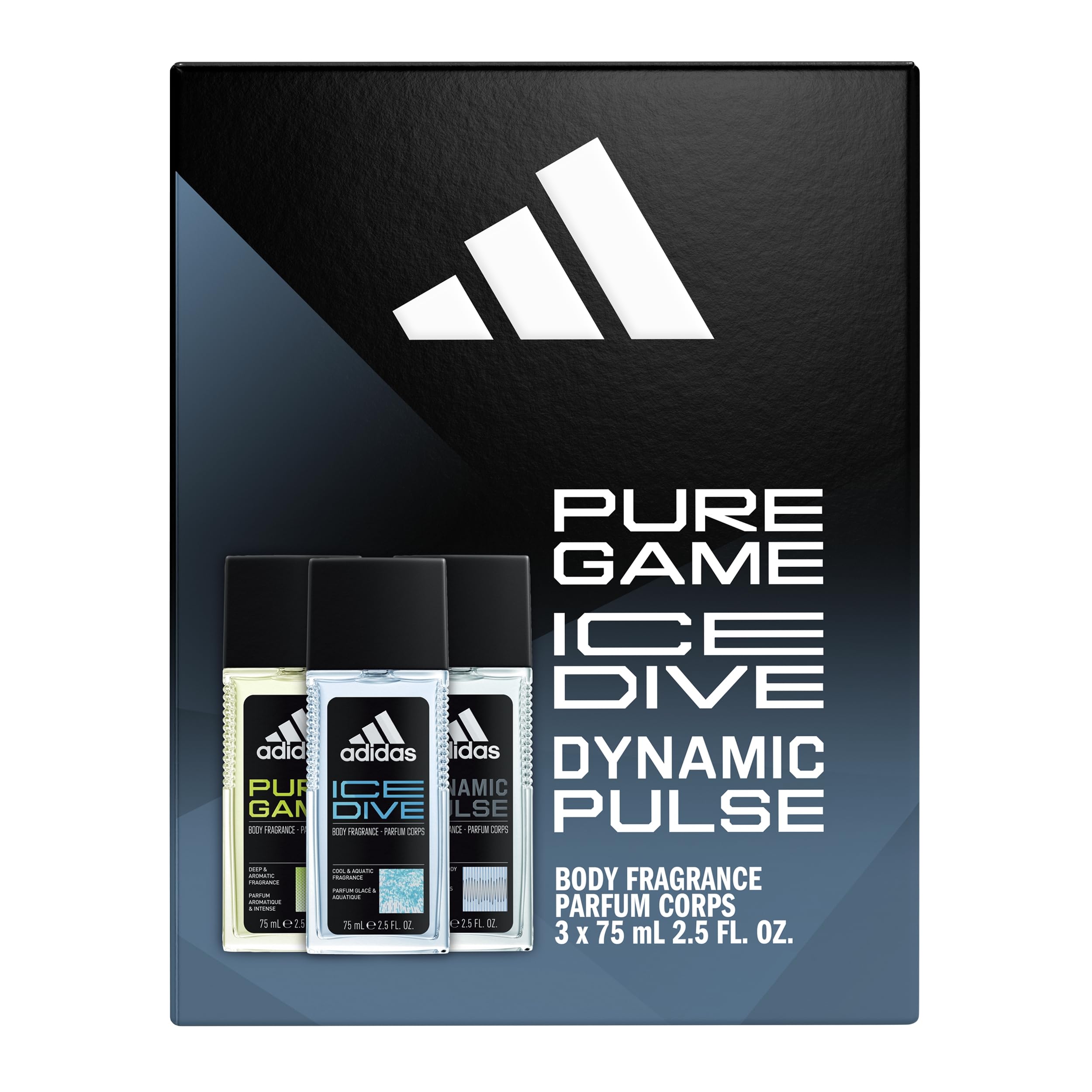 adidas Dynamic Pulse, Ice Dive, Pure Game Giftset, Natural Spray 2.5 fl oz, Notes of Rosemary, Lemon, Peppermint, and Grapefruit, Men's Fragrance, Long Lasting, Sporty Fragrance