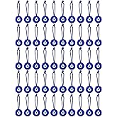Jexine 50 Pcs Turkish Blue Evil Eye Beads Charms Evil Eye Pendants Crafting Glass Beads Wall Car Mirror Hanging Decor with Ropes for Home Decorative Ornaments Keychain Jewelry (1.2'')