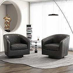 Swivel Barrel Accent Chair, Modern Round Faux
