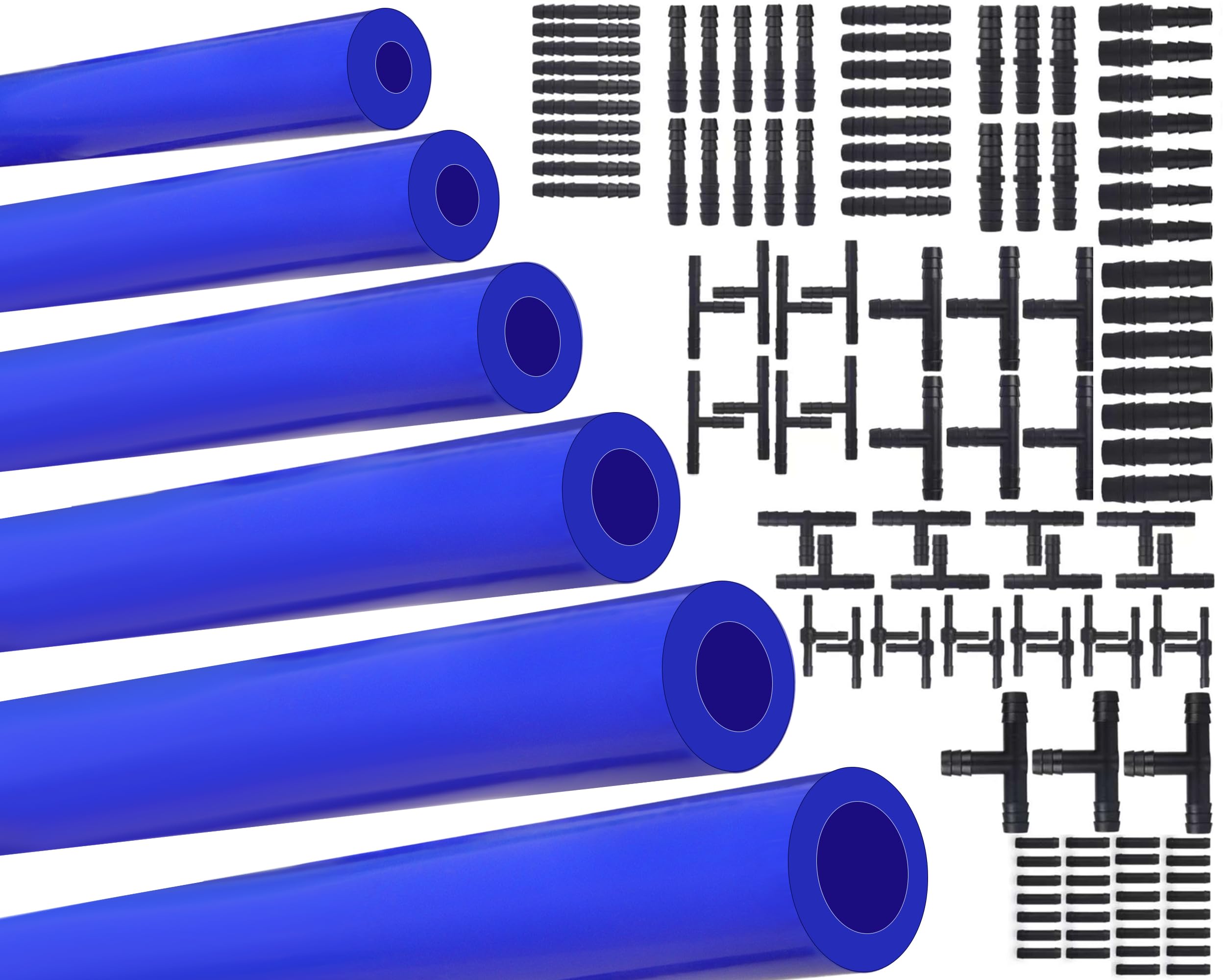 Photo 1 of 1/8" 5/32" 3/16" 1/4" 5/16" 3/8" High Performance Automotive Silicone Vacuum Tubing Hose line Kit 6PCS 5FT with 115PCS Nylon Vacuum Connectors (Blue)