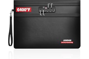 JUNDUN Fireproof Document Bag with Lock (14.2" x 10.2"), 6400℉ Fireproof Money Bag for Cash with 12 Layers Heat Insulated, Dual Zipper Fire Safe Pouch for Important Documents and Valuables