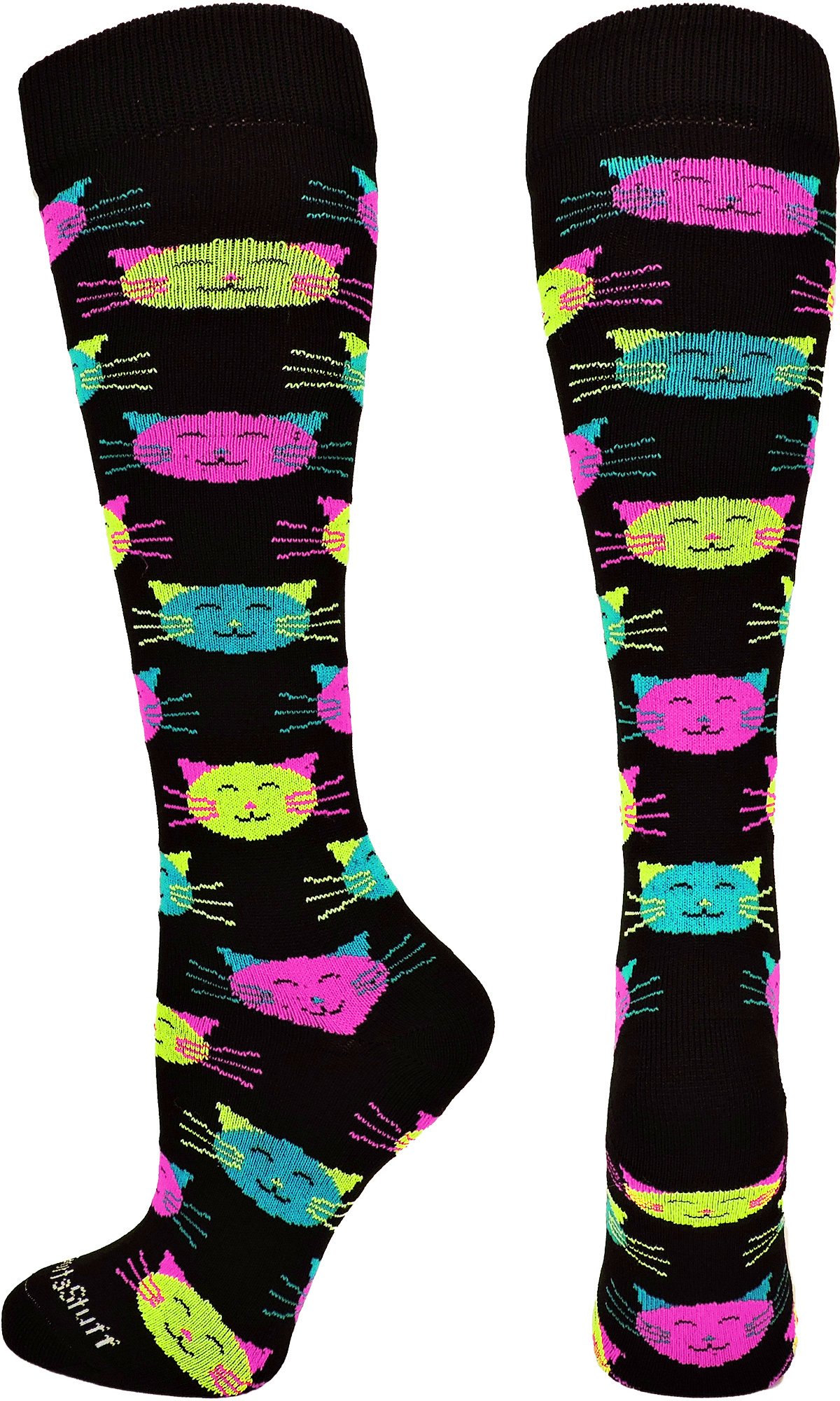 MadSportsStuff Good Kitty Calcetines sobre la pantorrilla (negro/neón, pequeño)
