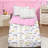 Nesker Zipper Bedding Twin Colorful Cartoon Zip Up Bedding Set for Girls and Kids, Cute Boho Rainbow 3 Pcs Comforter Bed in a Bag with Fitted Sheet and 2 Pcs Pillowcases