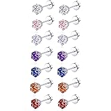 Tornito 7-14 Pairs Stainless Steel CZ Stud Earrings for Women Girls Multicolor Cubic Zirconia Cartilage Helix Earrings Set Sc
