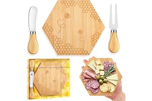 Ziliny 1 Set Bridal Baby Shower Prizes for Winners Honey Bee Cheese Board Party Gifts with Cheese Knive and Forks Box for Bee Baby Shower Themed Birthday Wedding Favors (Hexagon)