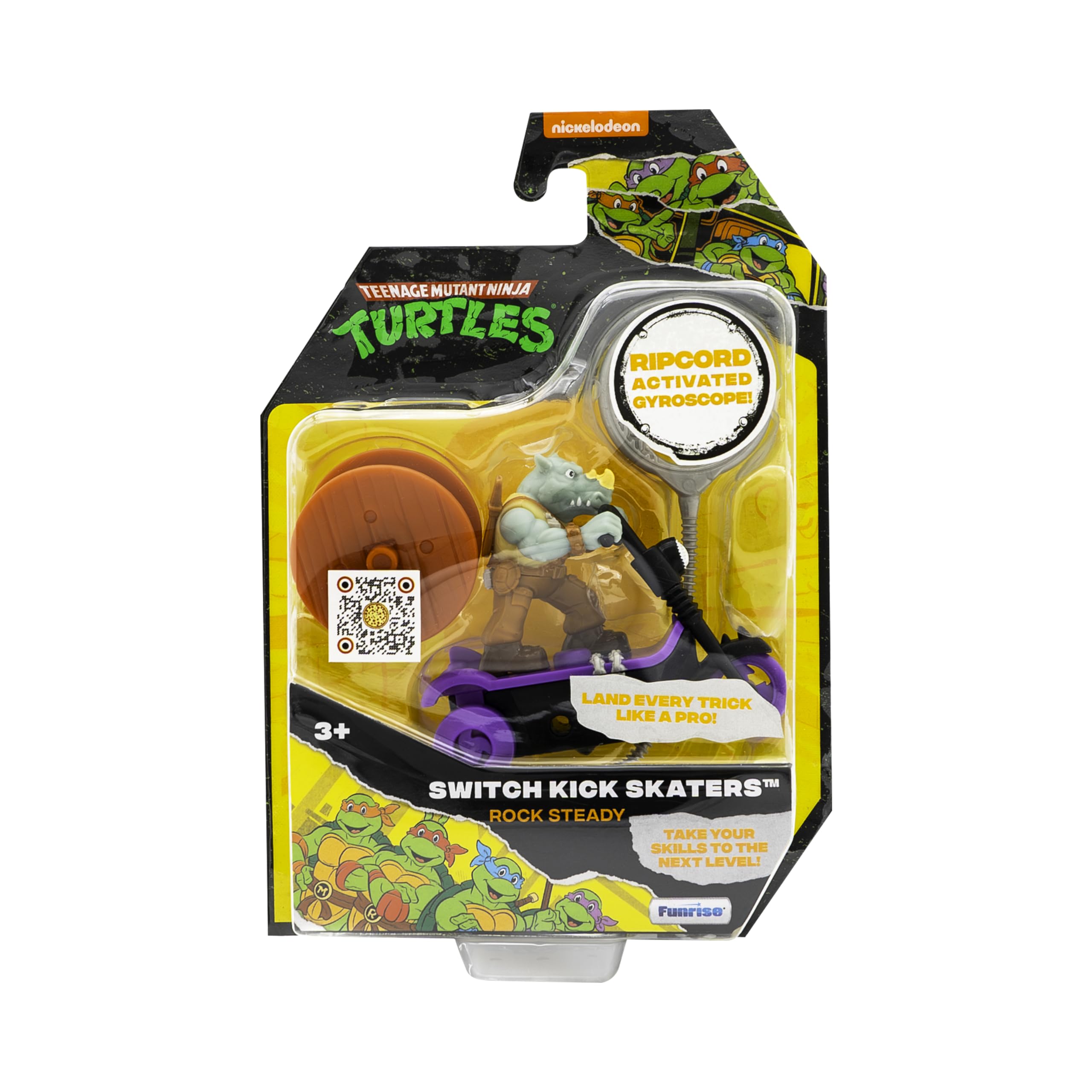 Teenage Mutant Ninja Turtles, Rock Steady Mutant Mayhem Gyro Self-Stabilising Rip-Cord Powered Skateboard Toy, TMNT Swich Kick Skaters, Classic Edition, Ages 3+ Gifts & Toys