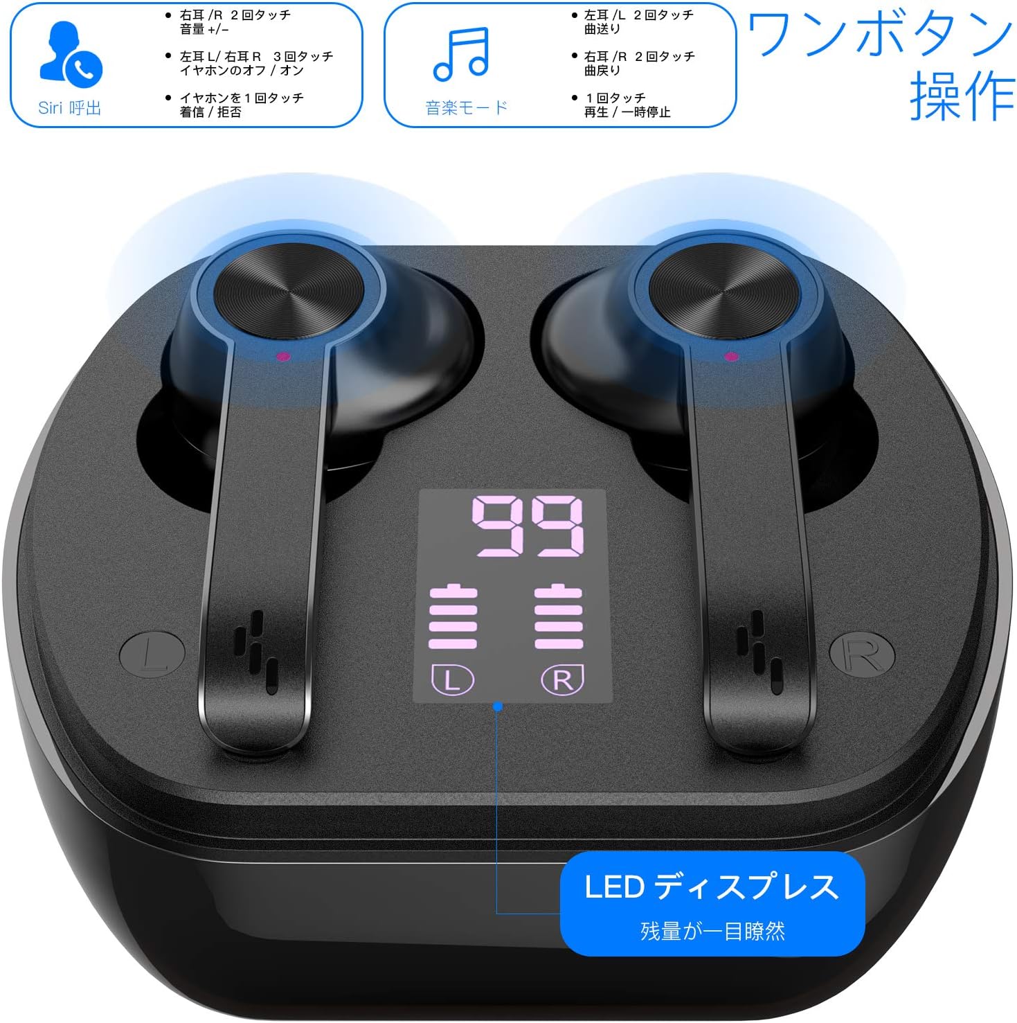 【中華ワイヤレスイヤホン】Bluetooth イヤホン【2020進化版 Bluetooth 5.0+EDR】完全ワイヤレスイヤホン wireless earphones IPX5防水規格