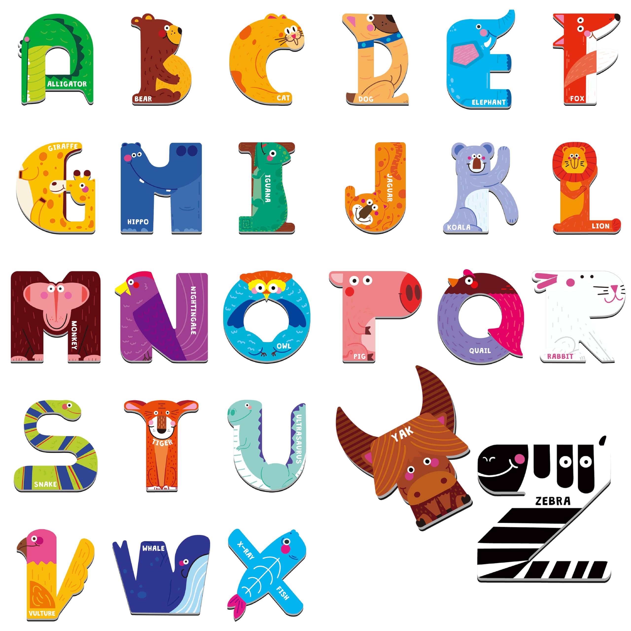 Magnetic Uppercase Letters, 26 Pieces Letter Magnets Educational Learning Tool Alphabet and Animal Recognition for Kids Toddlers 3 4 5 Years Old
