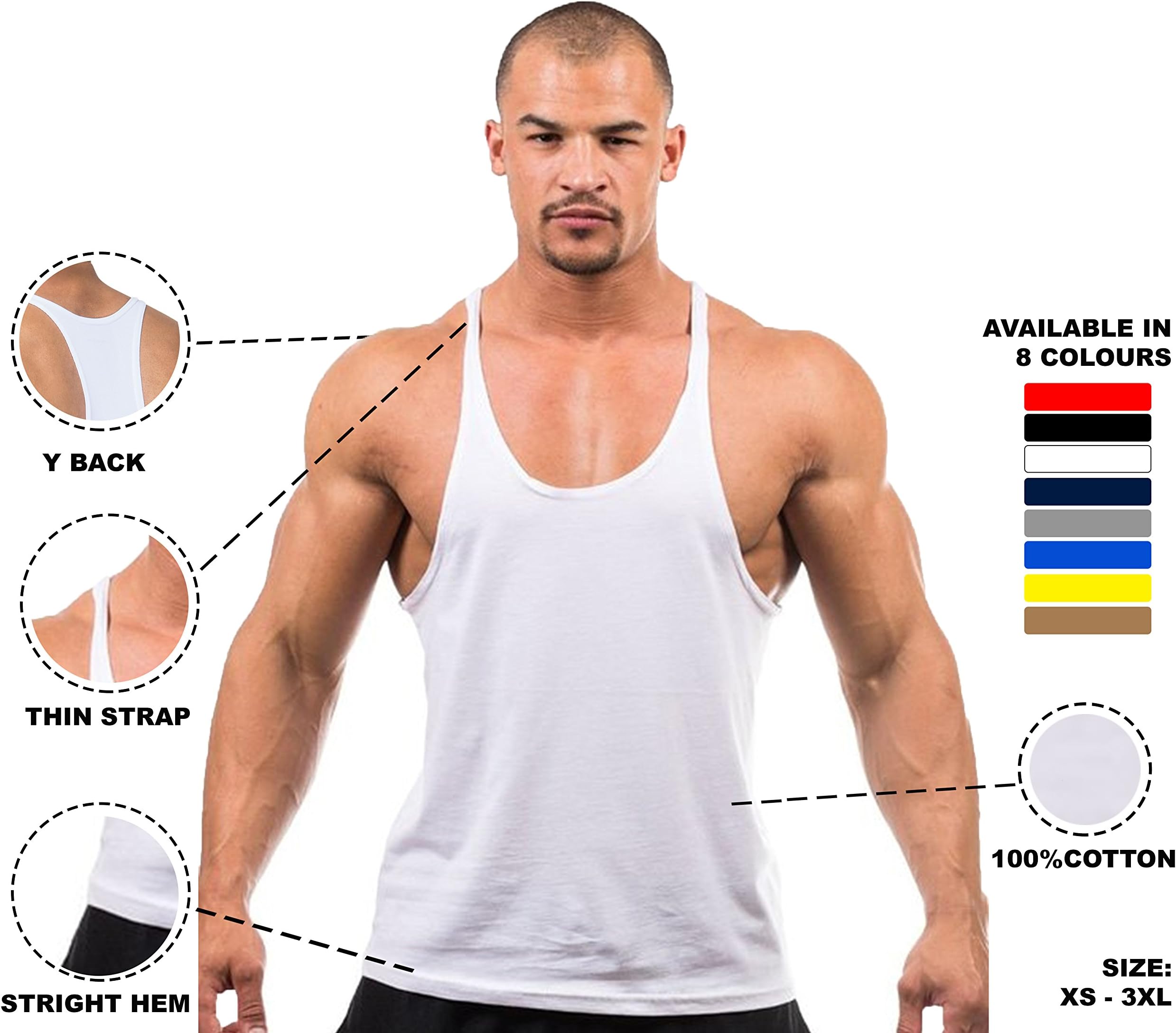 DK ACTIVE WEAR Men’s Gym Vest Bodybuilding Muscle Y Back Stringer/Racerback Vest