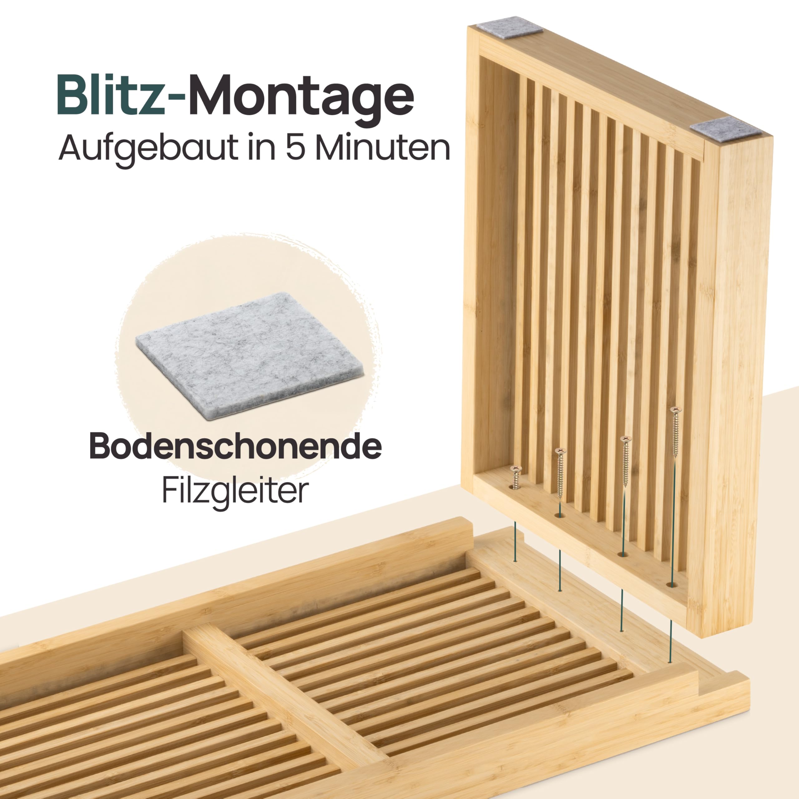 BAM BOO BOX Sitzbank aus Bambus – stabile Holzbank ohne Lehne für Flur, Bad, Küche, Esszimmer oder Schlafzimmer – kleine Sitzbank Holz 90x33x43 cm – bis 250 kg belastbar 4
