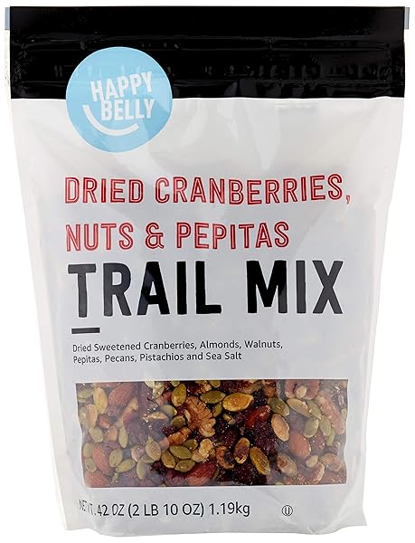 AMAZON BRAND – HAPPY BELLY DRIED CRANBERRIES, NUTS & PEPITAS TRAIL MIX, 42 OUNCE