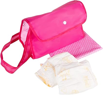 Amazon.com: ¡Oye! ¡Juega! Bolsa de pañales para muñeca, juego de cambiador con manta, pañales reutilizables y bolsa de nailon rosa para ropa, botellas y accesorios: Toys \u0026 Games
