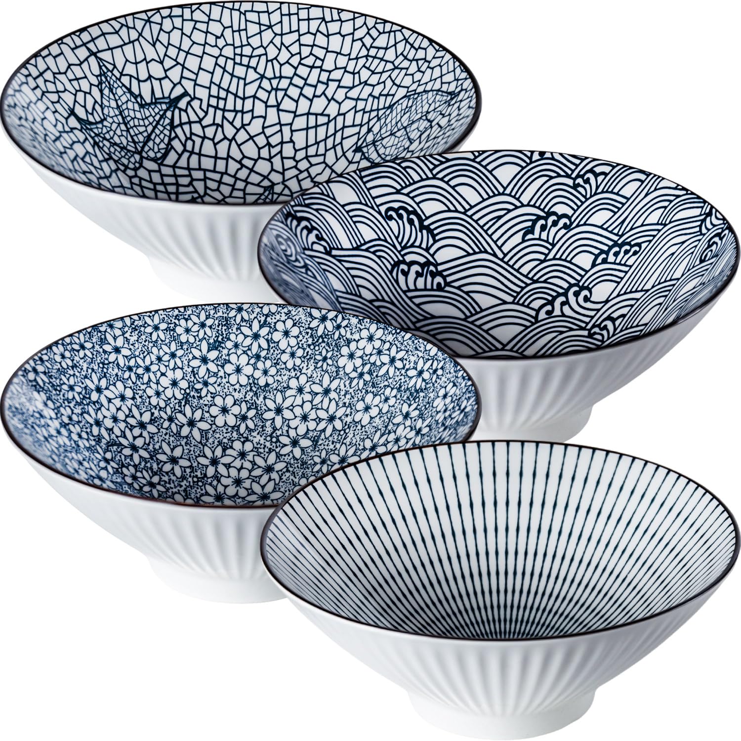 Photo 1 of Dyware 38 oz Japanese Ramen Bowls Set of 3, Large Pho Bowls, 8 Inch Ceramic Blue and White Soup Bowls, Mixing Pattern