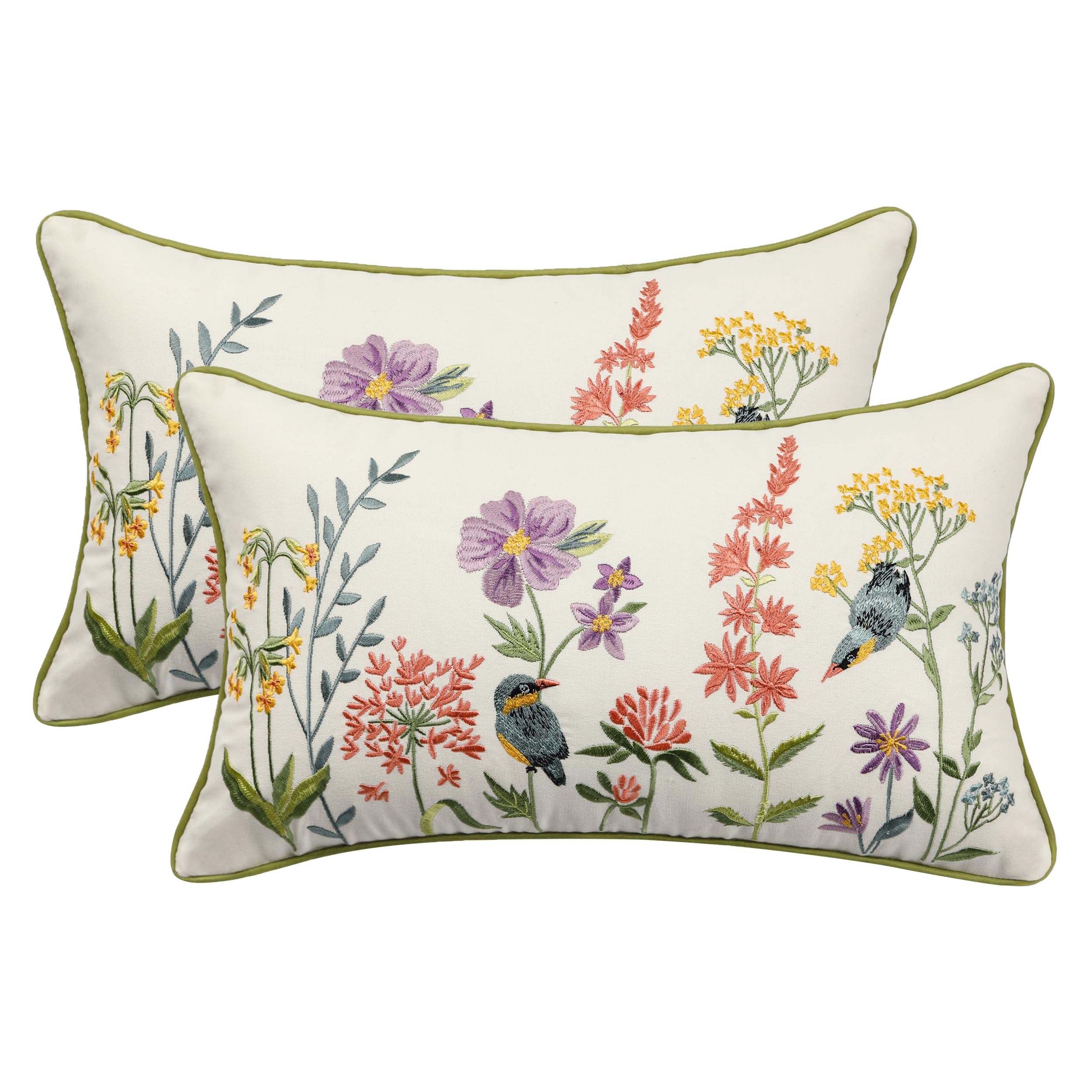 Tosleo Throw Pillow Covers Flower Embroidery 12 x 20 inch Spring Summer Cushion Cover Pillowcase Floral Set of 2 Pink Flower Decorative for Garden Sofa Living Room Bed Couch Car Gift Home Deco